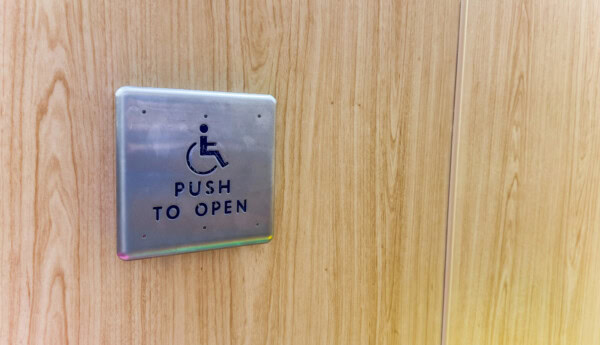 Close up of wheelchair door in the restroom