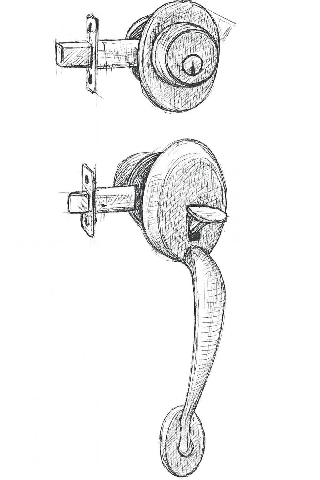 Drawing of a common lockset found on residential entry door
