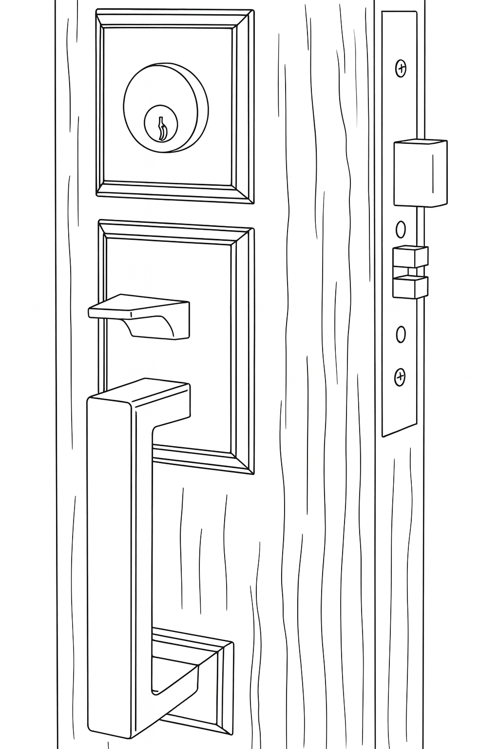 Drawing of a common lockset found on residential entry door