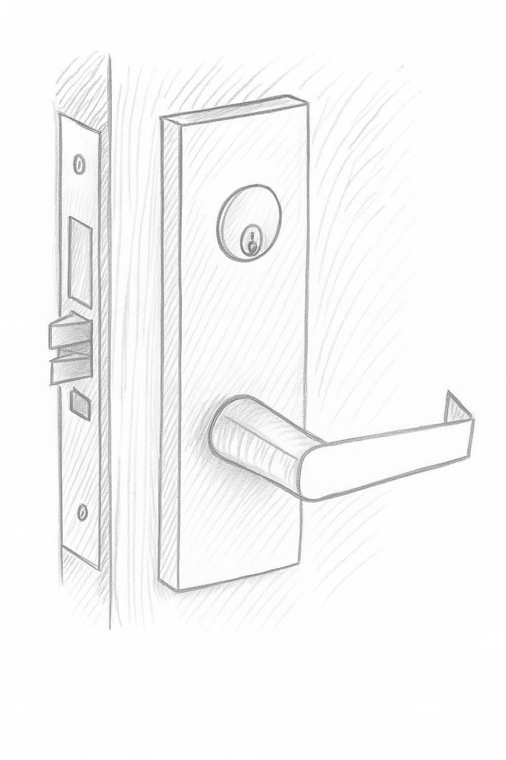 Drawing of a standard commercial grade mortise lockset